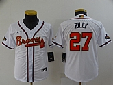 Youth Braves 27 Austin Riley White 2022 Gold Program Nike Cool Base Jersey,baseball caps,new era cap wholesale,wholesale hats